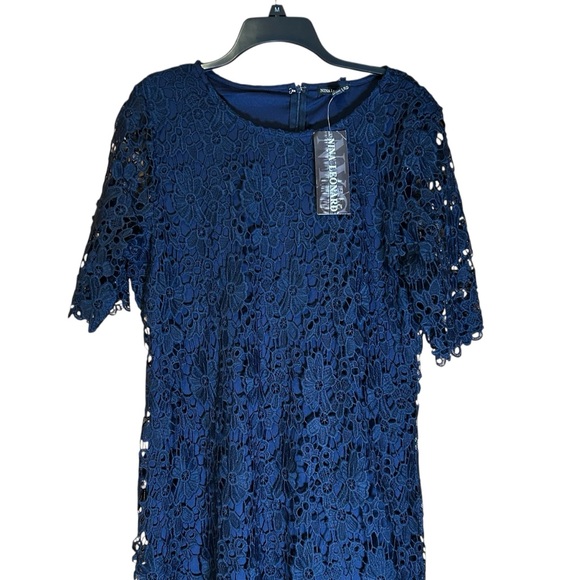 Nina Leonard Women's Navy Floral Lace Sheath Dress XL NWT Wedding Guest  Formal